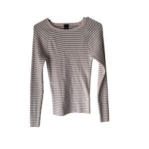 Gap Sweater Y2k Large Pink Gray Striped‎ Stretch Crewneck Long Sleeve Pullover